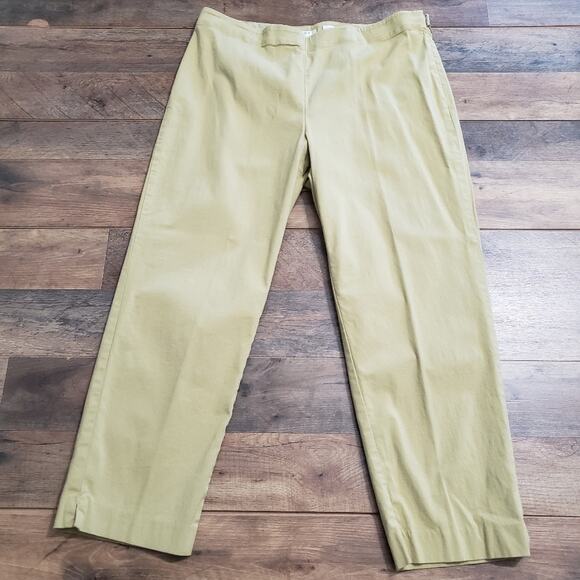 J. Jill Genuine Fit At Waist Green Cropped Capri Flat Front Cotton Pants 14 - Picture 2 of 9